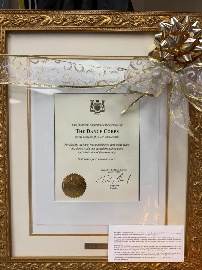 What an incredible honour to be recognized by the Premier of Ontario for all that we have accomplished in our 25 years of TDC 💛🖤 None of this would be possible without the dedication and passion of our staff and students! Looking forward to celebrating this milestone with our entire TDC family at recital this Sunday!