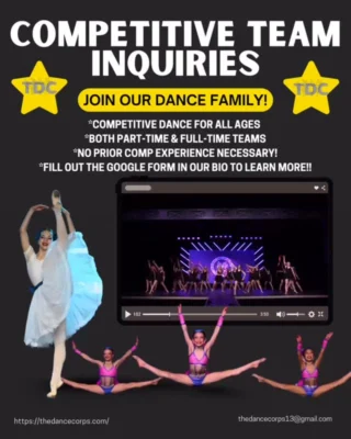✨JOIN THE TDC COMPETITIVE TEAM✨

Ready to take the stage with us this season? Join our competitive team and be part of an unforgettable year!! Experience the excitement of competitions, performances, training, friendships and unforgettable memories💥

📩 Fill out the Google Form in our bio for inquiries and to learn more!

We can’t wait to dance with you in szn 26🖤💛

#TDC #TheDanceCorps #CompetitiveDance #DanceAuditions #DancersWanted
